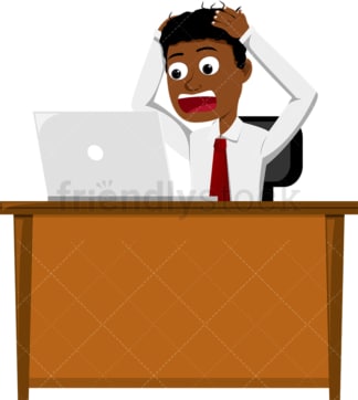Black man holding laptop and freaking out. PNG - JPG and vector EPS file formats (infinitely scalable). Image isolated on transparent background.