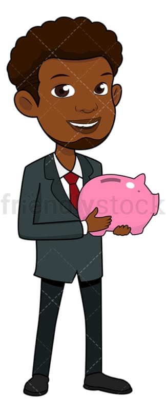 Black man holding piggy bank. PNG - JPG and vector EPS file formats (infinitely scalable). Image isolated on transparent background.
