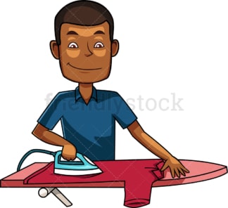 Black man ironing short shirt. PNG - JPG and vector EPS file formats (infinitely scalable). Image isolated on transparent background.