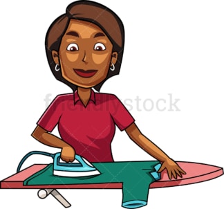 Black woman ironing a shirt. PNG - JPG and vector EPS file formats (infinitely scalable). Image isolated on transparent background.