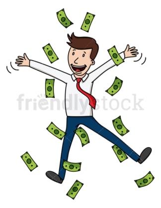 Businessman jumping for joy amidst cash. PNG - JPG and vector EPS (infinitely scalable).