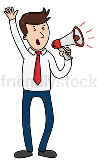 Businessman making announcement with megaphone. PNG - JPG and vector EPS (infinitely scalable).