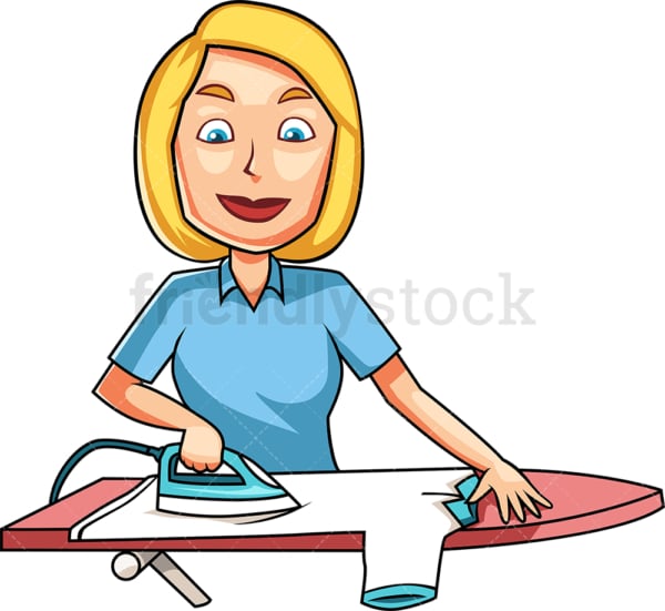 Caucasian Woman Ironing TShirt Cartoon Vector Clipart FriendlyStock