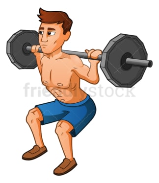 Muscular man executing squat with barbell. PNG - JPG and vector EPS (infinitely scalable).