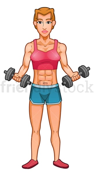 Muscular woman bicep curls with dumbbells. PNG - JPG and vector EPS (infinitely scalable).