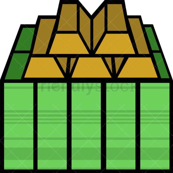 Pile of money bills and some gold bars. PNG - JPG and vector EPS file formats (infinitely scalable). Image isolated on transparent background.
