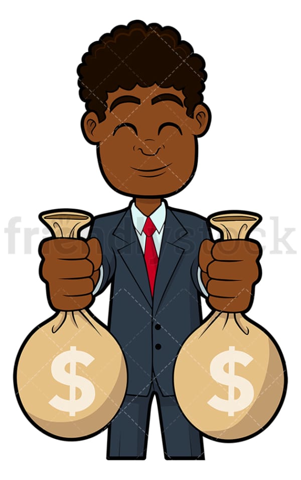 Black Businessman Holding Sacks Of Money Vector Cartoon - FriendlyStock