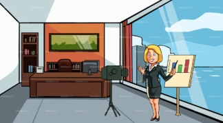 Business woman taking a video at the office. PNG - JPG and vector EPS file formats (infinitely scalable). Image isolated on transparent background.