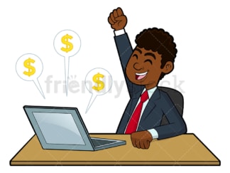 Black businessman making money on the internet. PNG - JPG and vector EPS file formats (infinitely scalable). Image isolated on transparent background.