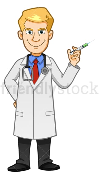 Doctor with evil look holding syringe. PNG - JPG and vector EPS file formats (infinitely scalable). Image isolated on transparent background.