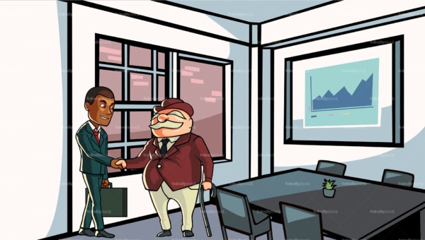 Black man having an office meeting with a client. PNG - JPG and vector EPS file formats (infinitely scalable). Image isolated on transparent background.
