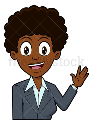 Black businesswoman waving. PNG - JPG and vector EPS file formats (infinitely scalable). Image isolated on transparent background.