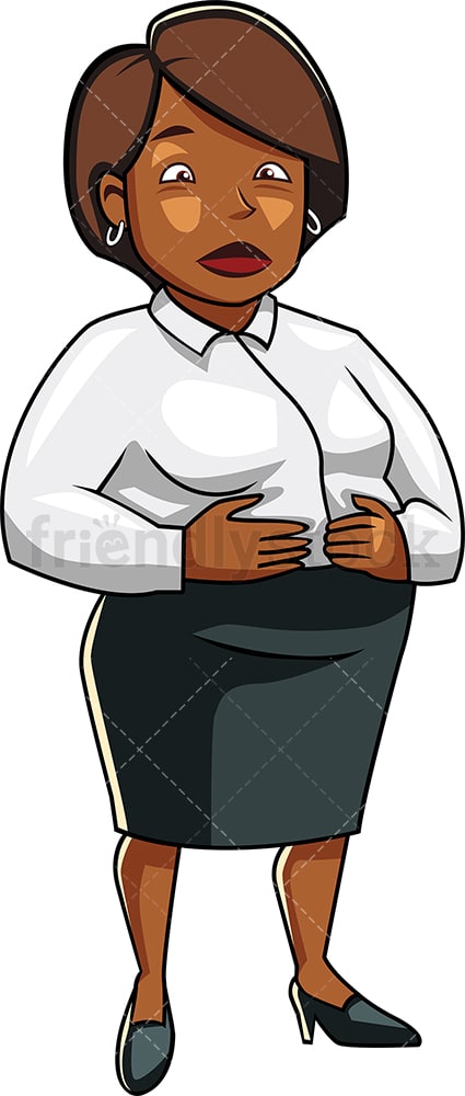 Black corporate woman with large belly. PNG - JPG and vector EPS file formats (infinitely scalable). Image isolated on transparent background.
