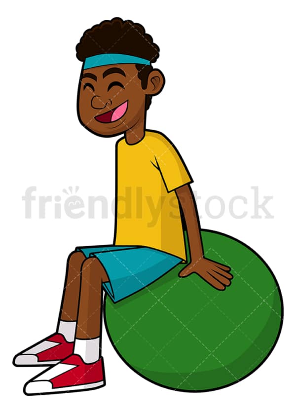 Black man doing pilates with gym ball. PNG - JPG and vector EPS file formats (infinitely scalable). Image isolated on transparent background.