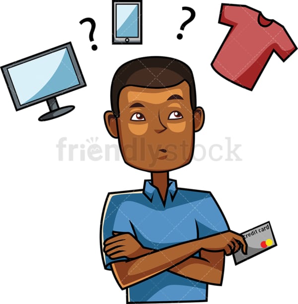 Black man making a buying decision. PNG - JPG and vector EPS file formats (infinitely scalable). Image isolated on transparent background.