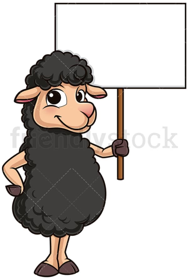 Black sheep holding blank sign. PNG - JPG and vector EPS (infinitely scalable).