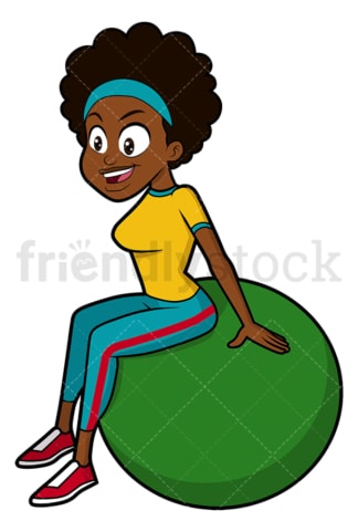 Femme noire faisant des pilates avec ballon de gym. PNG - Formats de fichiers JPG et EPS vectoriels (infiniment évolutifs). Image isolée sur fond transparent.