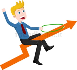 Businessman atop arrow pointed up into the sky. PNG - JPG and vector EPS file formats (infinitely scalable). Image isolated on transparent background.
