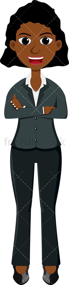 Confident black female crossing her arms. PNG - JPG and vector EPS file formats (infinitely scalable). Image isolated on transparent background.