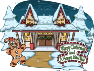Merry christmas poster with house covered in snow. PNG - JPG and vector EPS file formats (infinitely scalable). Image isolated on transparent background.
