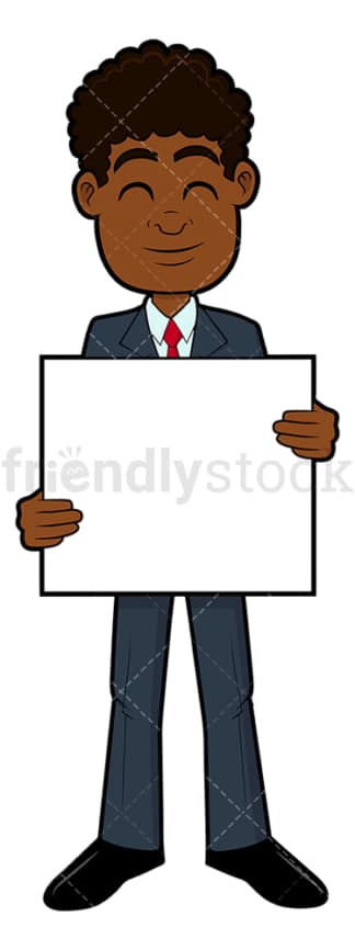 Black businessman holding an empty sign. PNG - JPG and vector EPS file formats (infinitely scalable). Image isolated on transparent background.