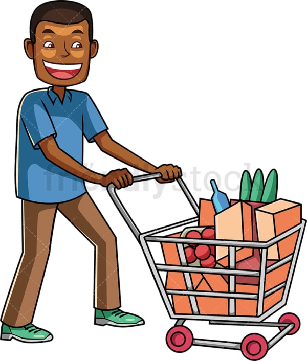 Black man shopping at the grocery store. PNG - JPG and vector EPS file formats (infinitely scalable). Image isolated on transparent background.