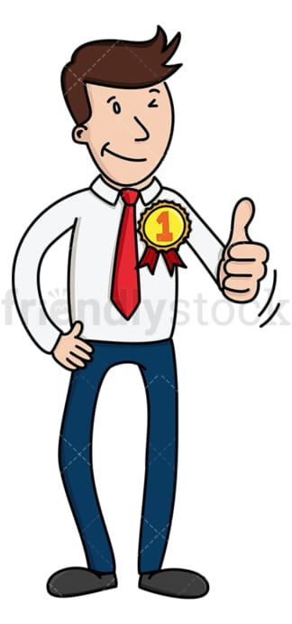 Businessman 1st place ribbon thumbs up. PNG - JPG and vector EPS (infinitely scalable).