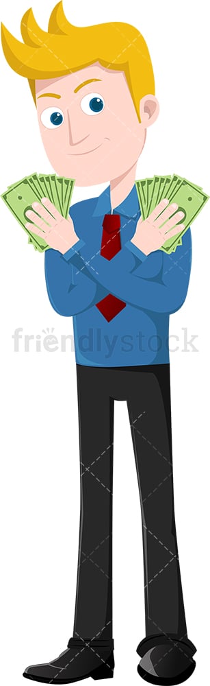 Man holding fistful of bills in each hand. PNG - JPG and vector EPS file formats (infinitely scalable). Image isolated on transparent background.