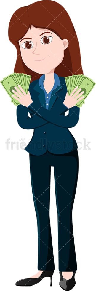 Woman holding cash with both hands. PNG - JPG and vector EPS file formats (infinitely scalable). Image isolated on transparent background.