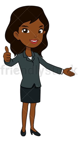 Black businesswoman giving thumbs up. PNG - JPG and vector EPS file formats (infinitely scalable). Image isolated on transparent background.