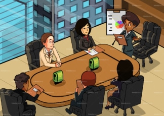 Black female ceo having business meeting at office. PNG - JPG and vector EPS file formats (infinitely scalable). Image isolated on transparent background.