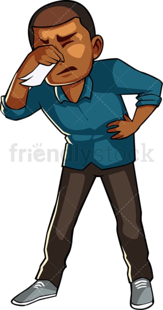 Black man blowing his nose. PNG - JPG and vector EPS file formats (infinitely scalable). Image isolated on transparent background.
