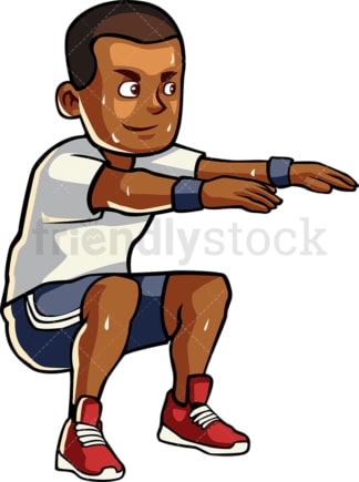 Black man doing squats. PNG - JPG and vector EPS file formats (infinitely scalable). Image isolated on transparent background.