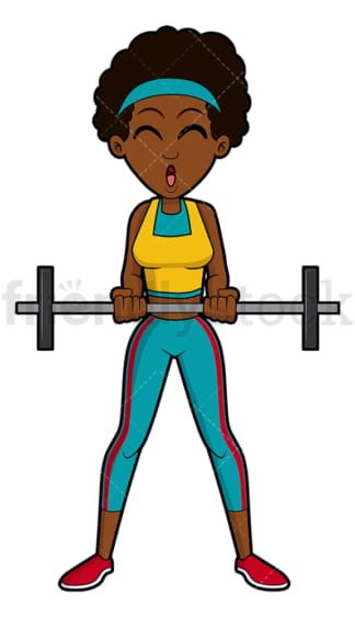 Black woman lifting light barbell. PNG - JPG and vector EPS file formats (infinitely scalable). Image isolated on transparent background.