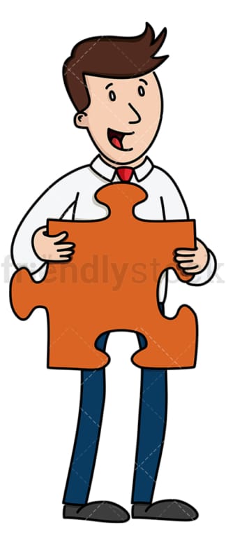 Businessman holding large puzzle piece. PNG - JPG and vector EPS (infinitely scalable).