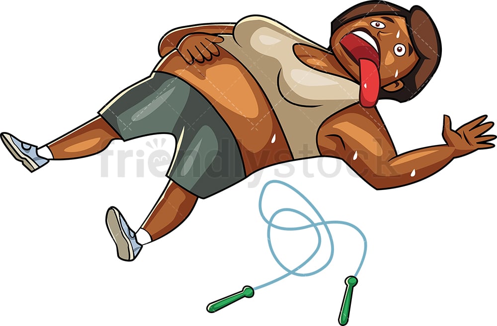 Cartoon Overweight Black Woman Exhausted After Working Out - FriendlyStock