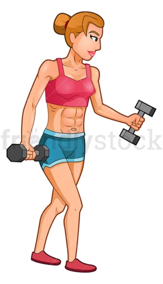 Female bodybuilder bicep curls with dumbbells. PNG - JPG and vector EPS (infinitely scalable).