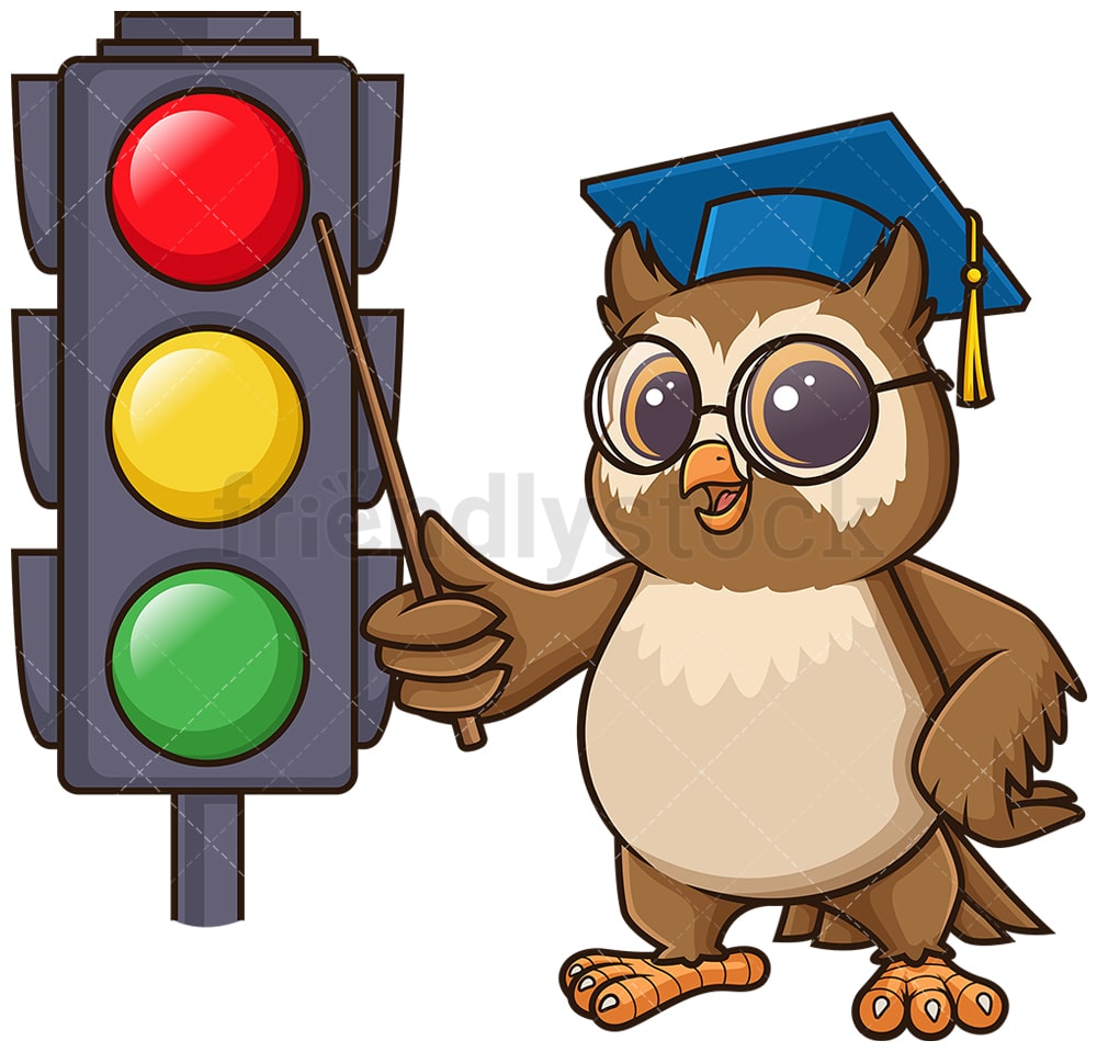 Owl Teacher Teaching Traffic Lights Cartoon Clipart Vector - FriendlyStock