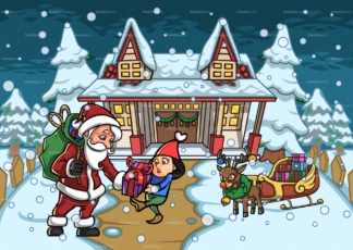 Santa giving present to little girl. PNG - JPG and vector EPS file formats (infinitely scalable). Image isolated on transparent background.