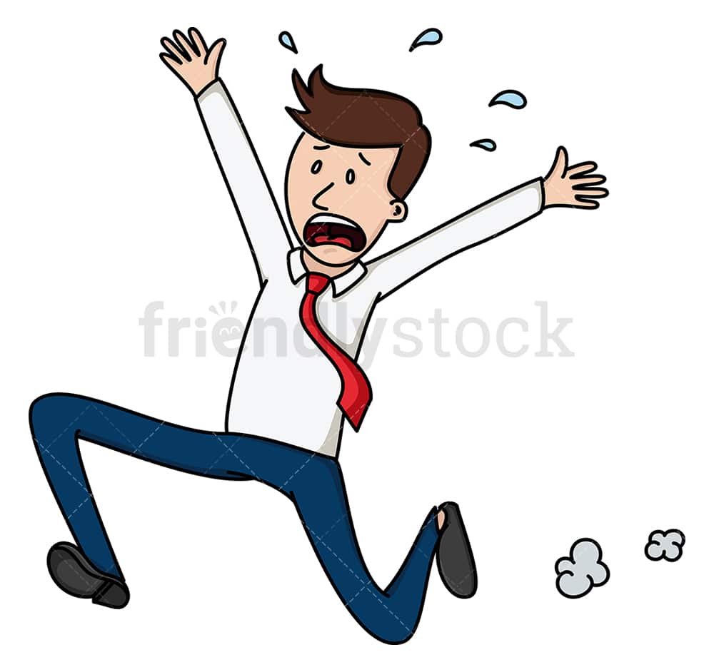 Terrified Businessman Running Away Cartoon Vector Clipart - FriendlyStock