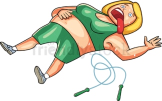 Tired overweight woman after workout. PNG - JPG and vector EPS file formats (infinitely scalable). Image isolated on transparent background.