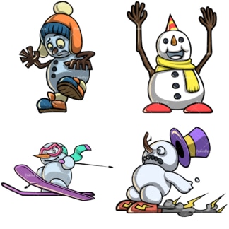 Weird cartoon snowmen bundle. PNG - JPG and vector EPS file formats (infinitely scalable). Image isolated on transparent background.