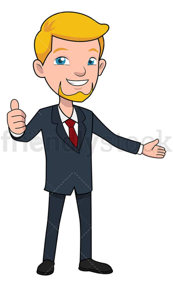 Welcoming businessman giving the thumbs up. PNG - JPG and vector EPS file formats (infinitely scalable). Image isolated on transparent background.