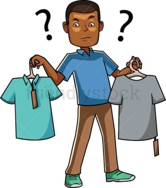 Black man trying to choose between t-shirts. PNG - JPG and vector EPS file formats (infinitely scalable). Image isolated on transparent background.