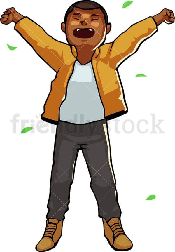Black man waking up after stay outdoors. PNG - JPG and vector EPS file formats (infinitely scalable). Image isolated on transparent background.