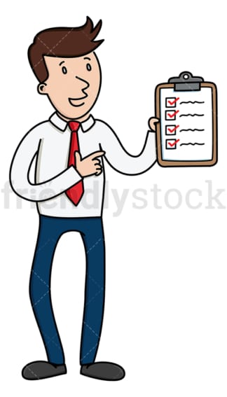 Talking businessman holding checklist. PNG - JPG and vector EPS (infinitely scalable).
