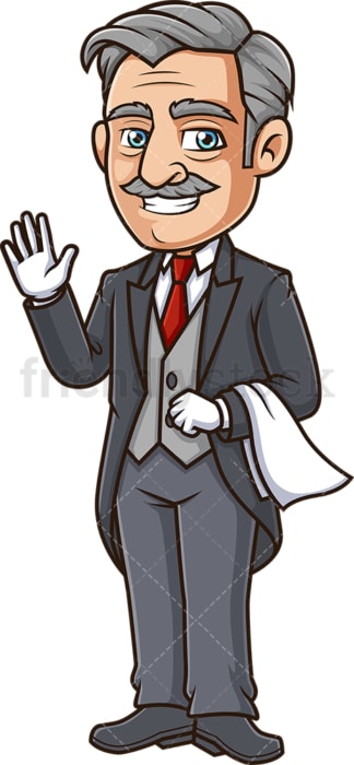 Happy butler waving. PNG - JPG and vector EPS (infinitely scalable).