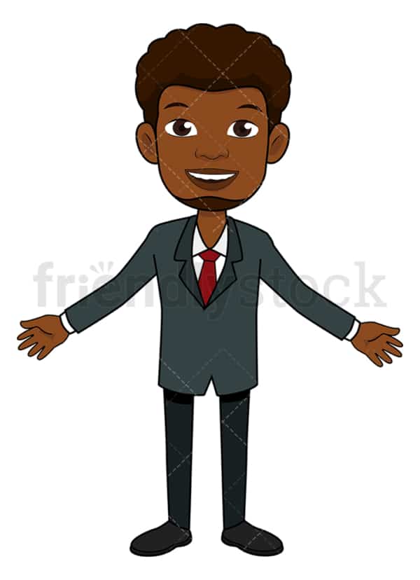 Black Businessman With Open Arms Cartoon Vector Clipart - FriendlyStock