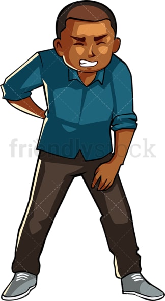Black man with back pain. PNG - JPG and vector EPS file formats (infinitely scalable). Image isolated on transparent background.