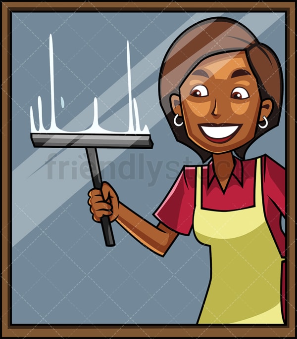 Black woman cleaning a window. PNG - JPG and vector EPS file formats (infinitely scalable). Image isolated on transparent background.